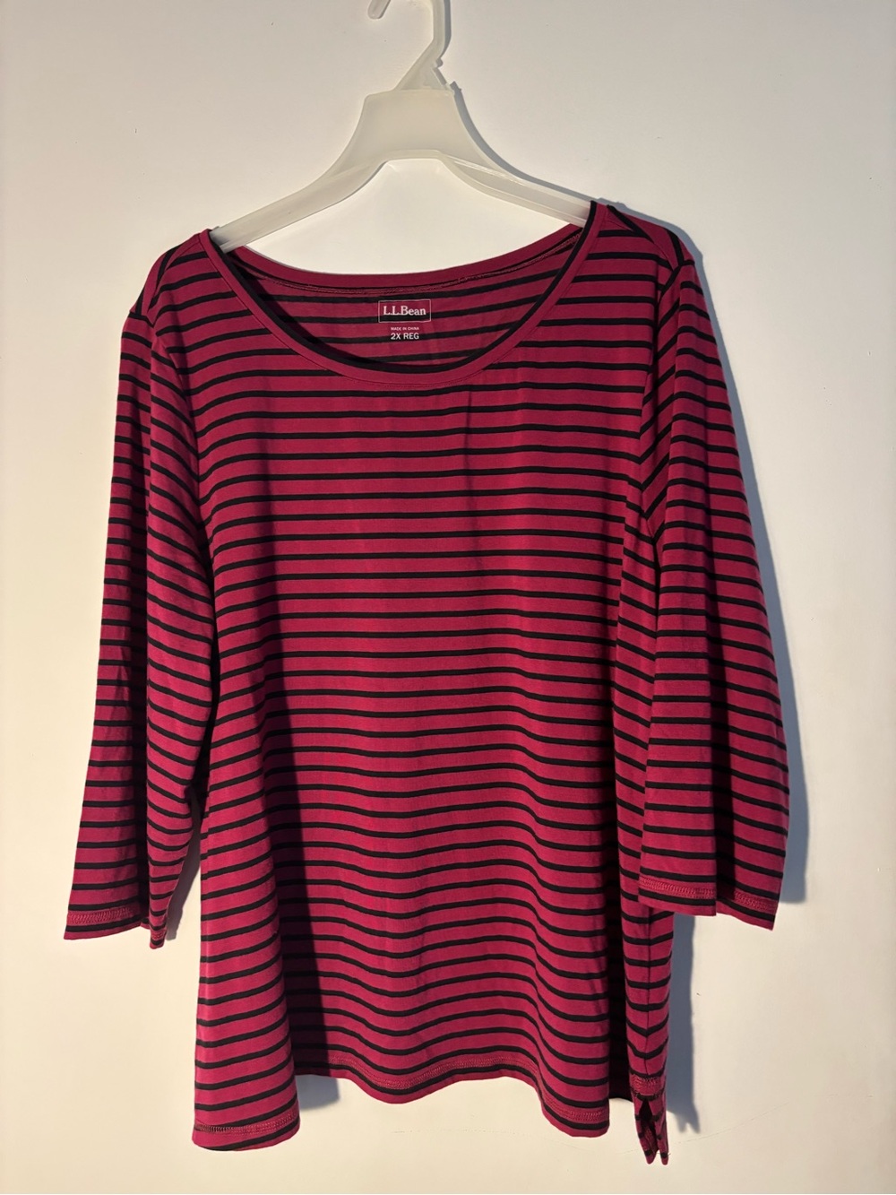 L.L. Bean Pink and Black Striped Long-Sleeve Boatneck Top maxi 2X